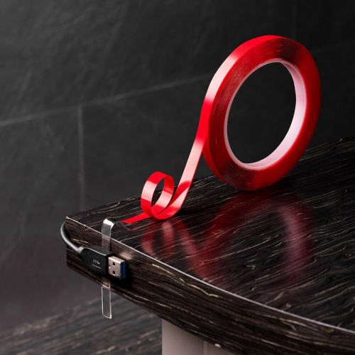 картинка Двухсторонний скотч REXANT,  прозрачный,  на акриловой основе,  9 мм,  ролик 5 м от магазина Сантехстрой