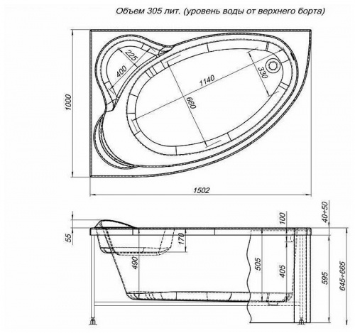 картинка Акриловая ванна Aquanet Mayorca 150x100 R 205438 без гидромассажа от магазина Сантехстрой