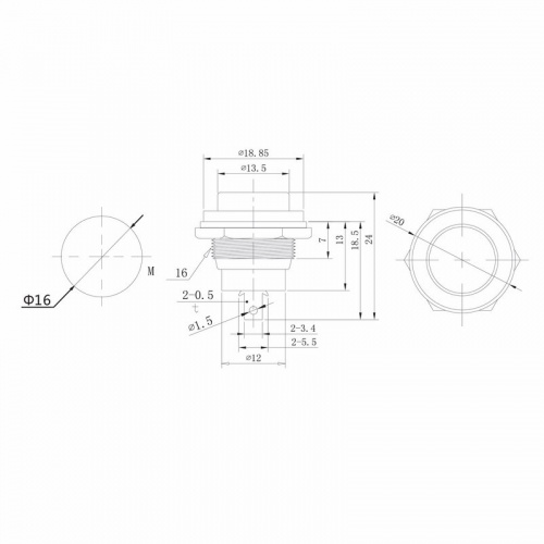 картинка Выключатель-кнопка металл 250V 2А (2с) OFF-(ON) Ø16.2 синяя (RWD-306) REXANT от магазина Сантехстрой