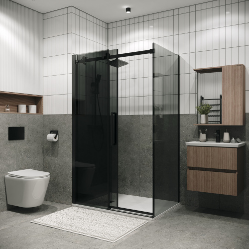 картинка Душевое ограждение Grossman Classic 100.K33.04.100.21.10-200.K33.04.90.21.10 (100х90х195) раздвижная,черный матовый,стекло тонированное,2 места от магазина Сантехстрой