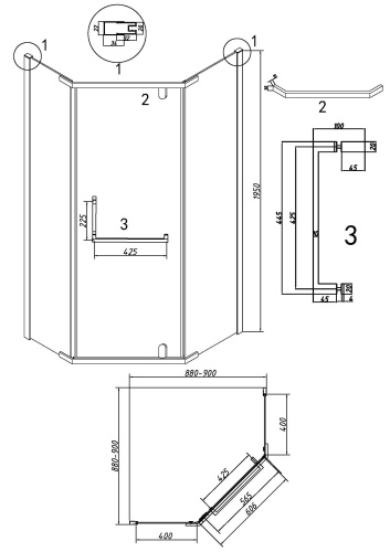 картинка Душ.ограждение 302.K33.03.9090.42.00 Pragma (90*90*195) трапеция,распашн,графит сатин,стекло прозрач от магазина Сантехстрой
