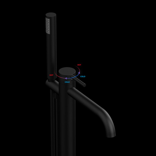 фото смеситель для ванны напольный desire vtf-1dmb с регулятором давления, однорычажный, черный