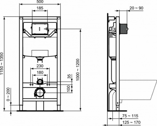 картинка Инсталляция Ideal Standard Prosys R027767 для унитаза без клавиши смыва от магазина Сантехстрой