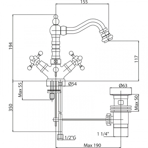 фото смеситель для биде cezares lord-bs2-03/24 золото 24 карат