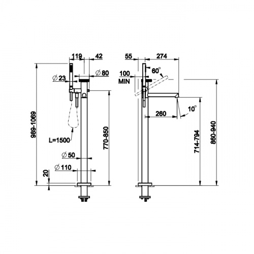 картинка Gessi Anello Напольный смеситель для ванны (внешние части), цвет: хром от магазина Сантехстрой