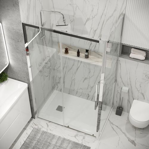 картинка Душевое ограждение Grossman Cosmo 100.K33.02.100.10.00-200.K33.02.90.10.00 (100х90х195) раздвижная,хром,стекло прозрачное,2 места от магазина Сантехстрой