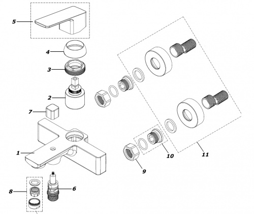 фото смеситель для ванны azario cadeo с коротким изливом, хром (az-15940501)