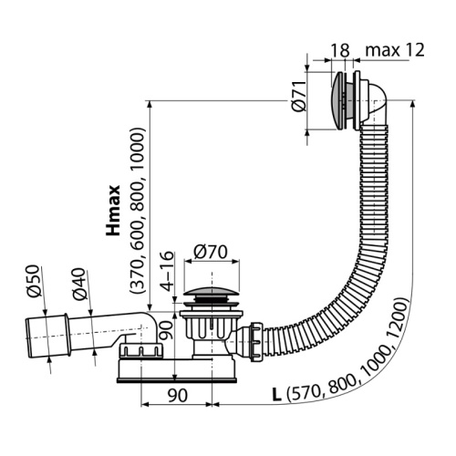 картинка Слив-перелив Alcadrain для ванны, click/clack, хром матовый (A507CKM) от магазина Сантехстрой