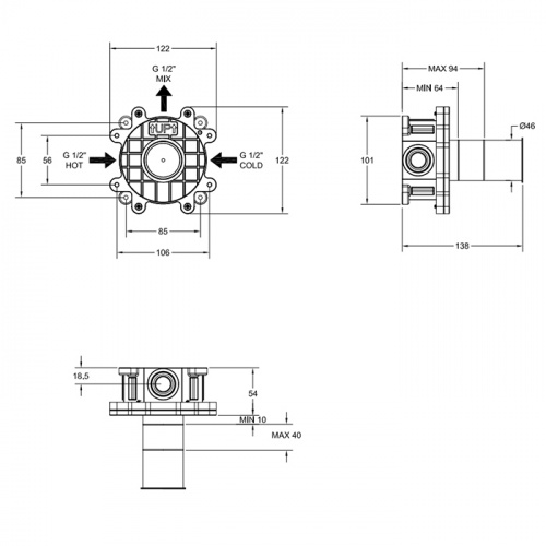 картинка GESSI Встраиваемая часть однорычажного смесителя для душа/раковины, цвет Steel brushed от магазина Сантехстрой