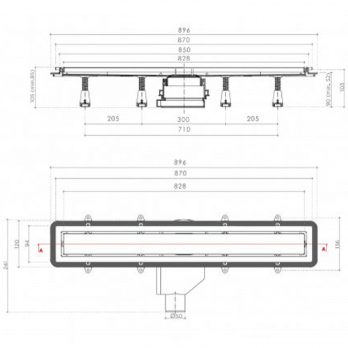 картинка Душевой лоток Pestan Confluo Premium Line 850 Black Glass Gold 13100118 с решеткой Черный глянцевый Золото глянцевое от магазина Сантехстрой