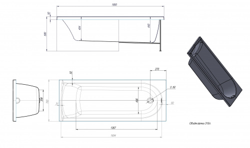 картинка Акриловая ванна TIMO MIKA 1800*700*580 (MIKA1870) от магазина Сантехстрой