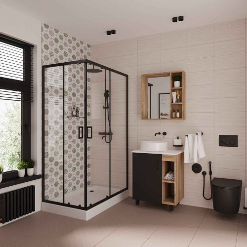 картинка Душевое ограждение Niagara Nova NG-6881-08ВLACK (100х80х195) прямоугольник,черный,двери раздвижные,стекло прозрачное,1 место от магазина Сантехстрой