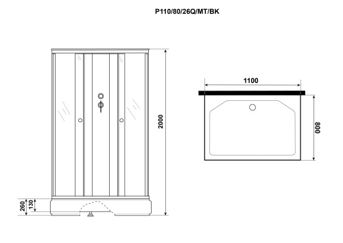картинка Душ.каб. Niagara Promo P110/80/26Q/MT/BK (1100х800х2000) 4 места от магазина Сантехстрой