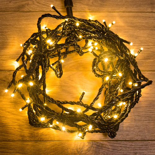 картинка Гирлянда Нить управляемая 10м 100 LED ЗОЛОТОЙ черный ПВХ IP65 свечение с динамикой 230В контроллер в комплекте NEON-NIGHT от магазина Сантехстрой