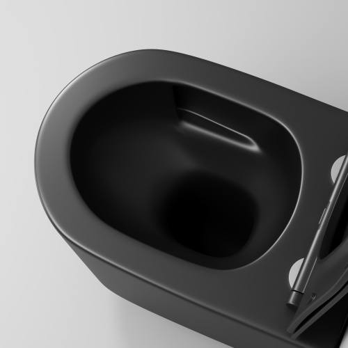 картинка Унитаз подвесной Grossman GR-4499BMSQ (520х360х365) безободковый,смыв торнадо,черный матовый с тонкой крышкой,микролифт,1 место от магазина Сантехстрой