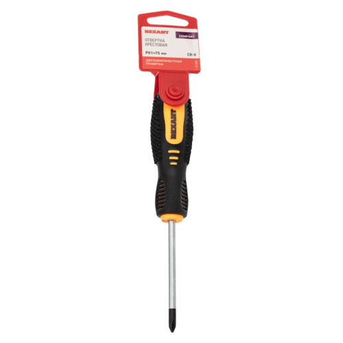 картинка Отвертка крестовая PH1х75мм,  двухкомпонентная рукоятка REXANT от магазина Сантехстрой