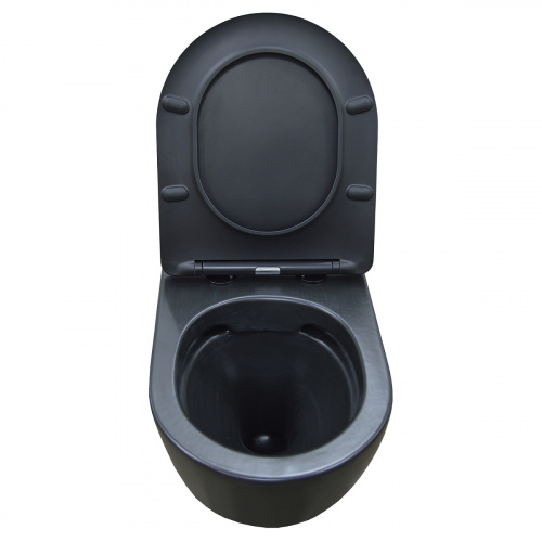 картинка Унитаз подвесной Azario Gloria 480х370х360 безободковый, с сиденьем микролифт, чёрный матовый (AZ-2003MB) от магазина Сантехстрой