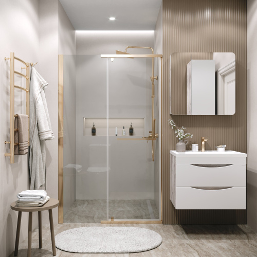 картинка Дверь в нишу 100.K33.03.120.32.00 Pragma (120*195) золото сатин, стекло прозрачное, 1 место от магазина Сантехстрой