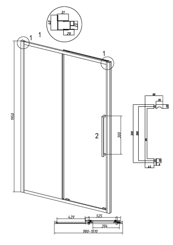 картинка Дверь в нишу Grossman Cosmo 100.K33.02.100.32.00 (100х195) золото сатин,стекло прозрачное,раздвижная, 1 место от магазина Сантехстрой