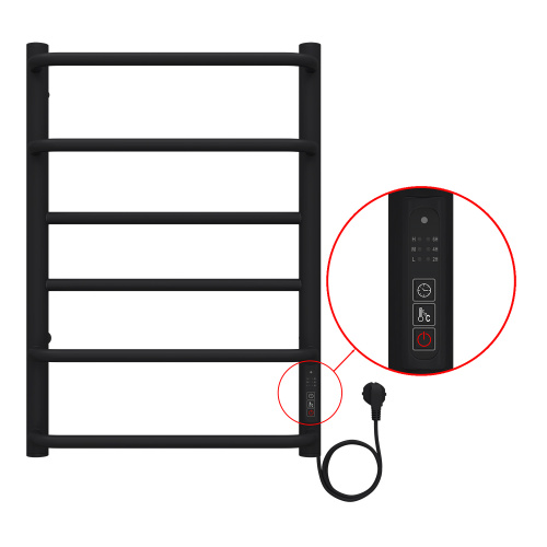 картинка Полотенцесушитель электрический AZARIO MILAN 400/600 6 секций, диммер справа, черный (AZ90846B) от магазина Сантехстрой