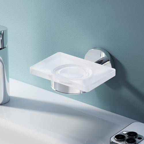 картинка A85A34200 X-Joy, Стеклянная мыльница с настенным держателем, хром от магазина Сантехстрой