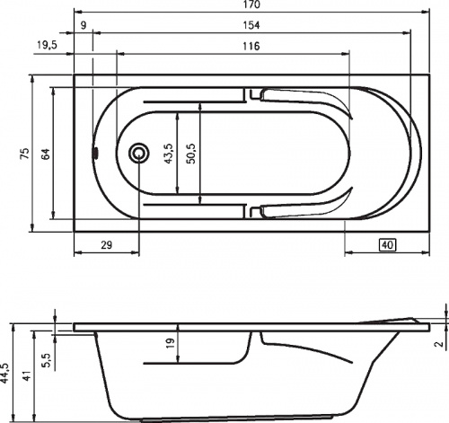 картинка Акриловая ванна Riho Future 170x75 B073001005 (BC2800500000000) без гидромассажа от магазина Сантехстрой