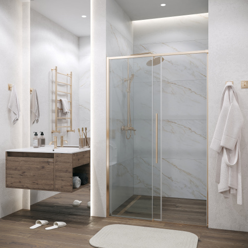 картинка Дверь в нишу Grossman Galaxy 100.K33.01.140.32.00 (140х195) золото сатин,стекло прозрачное,раздвижная, 1 место от магазина Сантехстрой