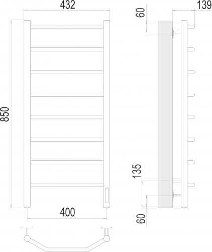 картинка Полотенцесушитель Terminus Виктория П8 400х850 электро от магазина Сантехстрой