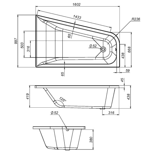 картинка W72A-160L100W-A2 Ванна акриловая spirit  ассиметричная 160x100, без слива/перелива, левосторонняя от магазина Сантехстрой