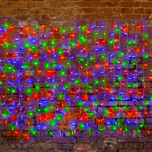 картинка Гирлянда светодиодная Занавес (Дождь),  2х1,5м,  300 LED RGB,  прозрачный ПВХ,  IP65, свечение с динамикой при приобретении контроллера 245-908, 230В,  соединяется от магазина Сантехстрой