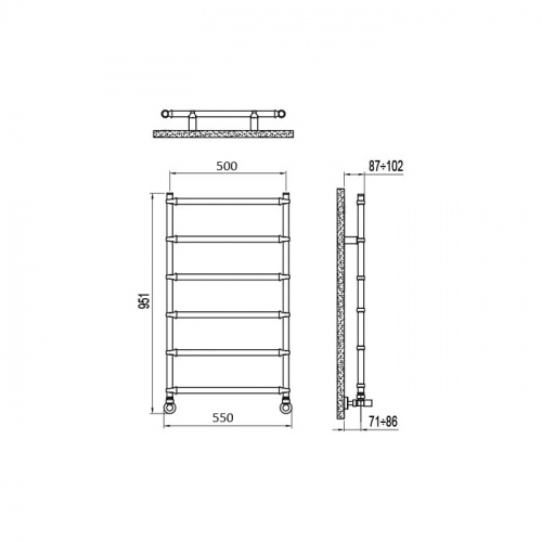 картинка Irsap BELLA п/сушитель (6тр) водяной для систем ГВС, 532хh875мм (межосевое 500мм), с вентилями и комплектом для монтажа KITCOPTUEC6450, цвет:хром/хро от магазина Сантехстрой