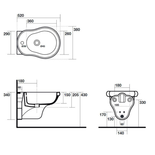 картинка KERASAN Retro Биде подвесное  52*38см с 1 отв. под смеситель, цвет черный от магазина Сантехстрой