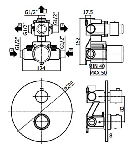 фото смеситель для душа paffoni light термостат, встраиваемый, 3 выхода, хром (liq019cr)