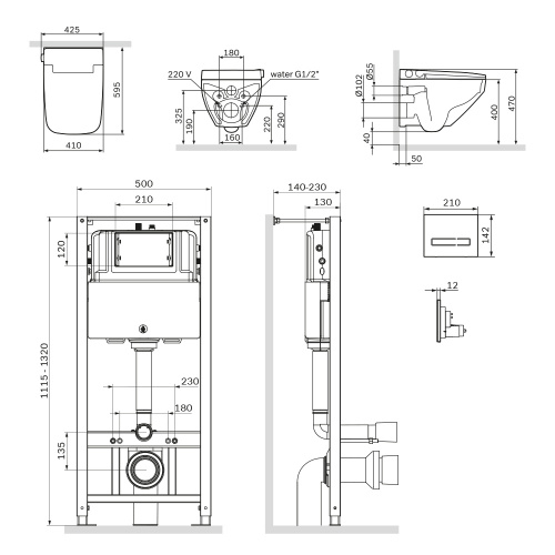 картинка IS450A38.CCC50A Инст с клав Touchless Pro стекло, чёрн с подв унит Inspire V2.0 FlashClean с эл биде от магазина Сантехстрой