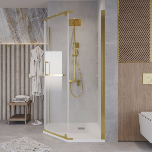 картинка Душ.ограждение 302.K33.03.9090.32.00 Pragma (90*90*195) трапеция,распашн,золото сатин,стекло прозрач от магазина Сантехстрой