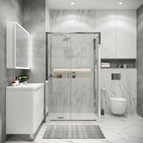 картинка Душевое ограждение Grossman Cosmo 100.K33.02.110.10.02-200.K33.02.90.10.02 (110х90х195) раздвижная(левая) хром, стекло шиншилла, 2 места от магазина Сантехстрой