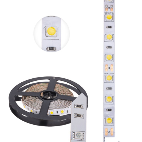 картинка Лента светодиодная 12В,  SMD5050, 14,4Вт/м,  60 LED/м,  4000К,  10мм,  3м,  для БП с клеммами,  IP20 LAMPER от магазина Сантехстрой