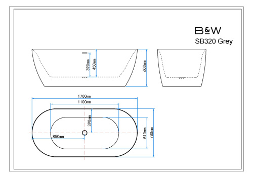 картинка Акриловая ванна Black&White SB320Grey от магазина Сантехстрой