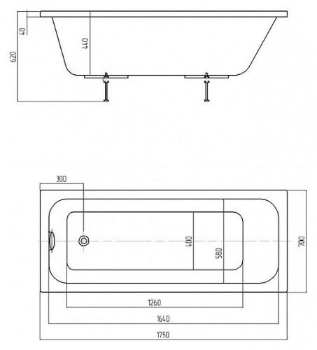 картинка Ванна акриловая AZARIO BELLA прямоугольная 175*70 см (AV.0020175) от магазина Сантехстрой