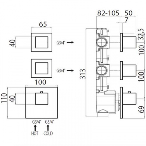 фото смеситель для душа bossini outlets z033203.030 с термостатом хром