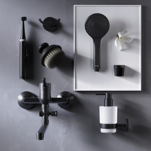 фото f85b90122 x-joy s, смеситель д/ванны/душа, излив 325 мм, душевой набор, черн, шт.