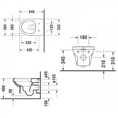 картинка Duravit DuraStyle Комплект: подвесной унитаз Basic Rimless  256209 365х540 мм.+ сиденье с автоматич закрыванием 002079 "СПЕЦЦЕНА с нашего склада!" от магазина Сантехстрой