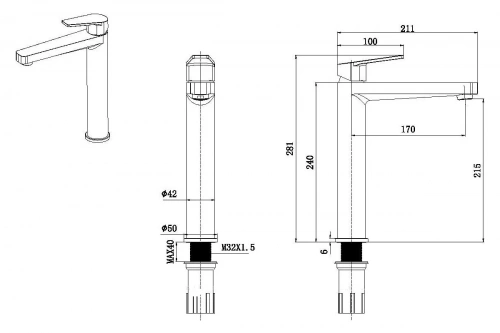 картинка Cмеситель для умывальника ALLEN BRAU 5.E1002-00 ECLIPSE высокий, донный клапан без перелива, хром (314322) 00314322 от магазина Сантехстрой