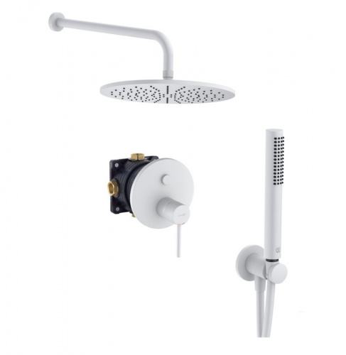 картинка Душевой комплект 7 в 1 KLUDI BOZZ керамический картридж, верхний душ 300 мм, белый матовый (386585376) от магазина Сантехстрой