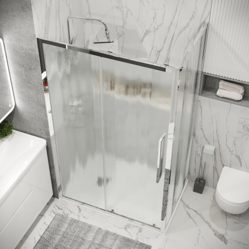 картинка Душевое ограждение Grossman Cosmo 100.K33.02.110.10.02-200.K33.02.80.10.02 (110х80х195) раздвижная(левая),хром,стекло шиншилла,2 места от магазина Сантехстрой