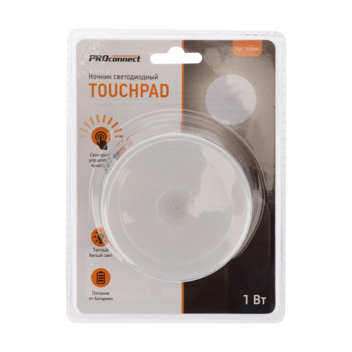 картинка Ночник светодиодный PROсonnect TOUCHPAD с сенсорным выключателем и диммером,  3 х АА,  теплое белое свечение от магазина Сантехстрой