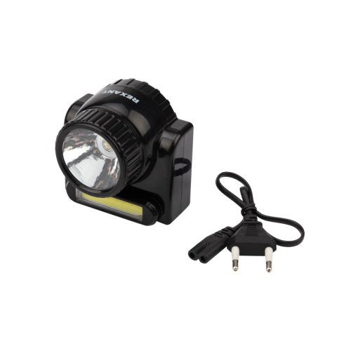 картинка Фонарь налобный,  двухрежимный,  поворотный,  с евровилкой,  зарядка от сети 220В REXANT от магазина Сантехстрой