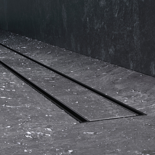 картинка W02SC-U11-090-04BM PrimeFlow Трап для душа линейный универс затвор Tile 90см цвет черн мат от магазина Сантехстрой