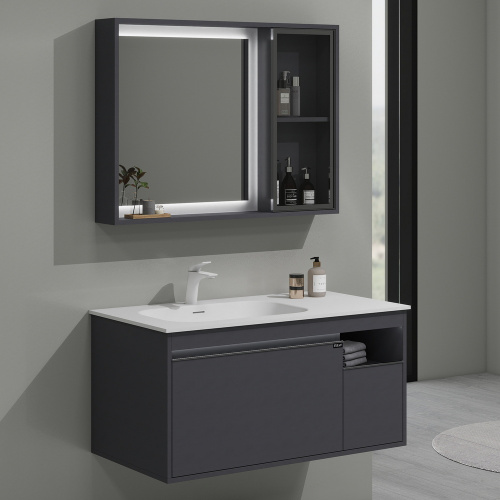 картинка Мебель B&W U910.MC1000 зеркальный шкаф S133, Unihopper, DTC петли, LED c кнопкой вкл. (950x140x700) от магазина Сантехстрой