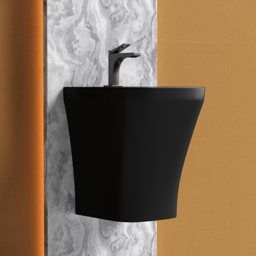 картинка CN6067MB Раковина моноблок подвесная DION (цвет Чёрный Матовый) с отверстием под смеситель, со сливо от магазина Сантехстрой